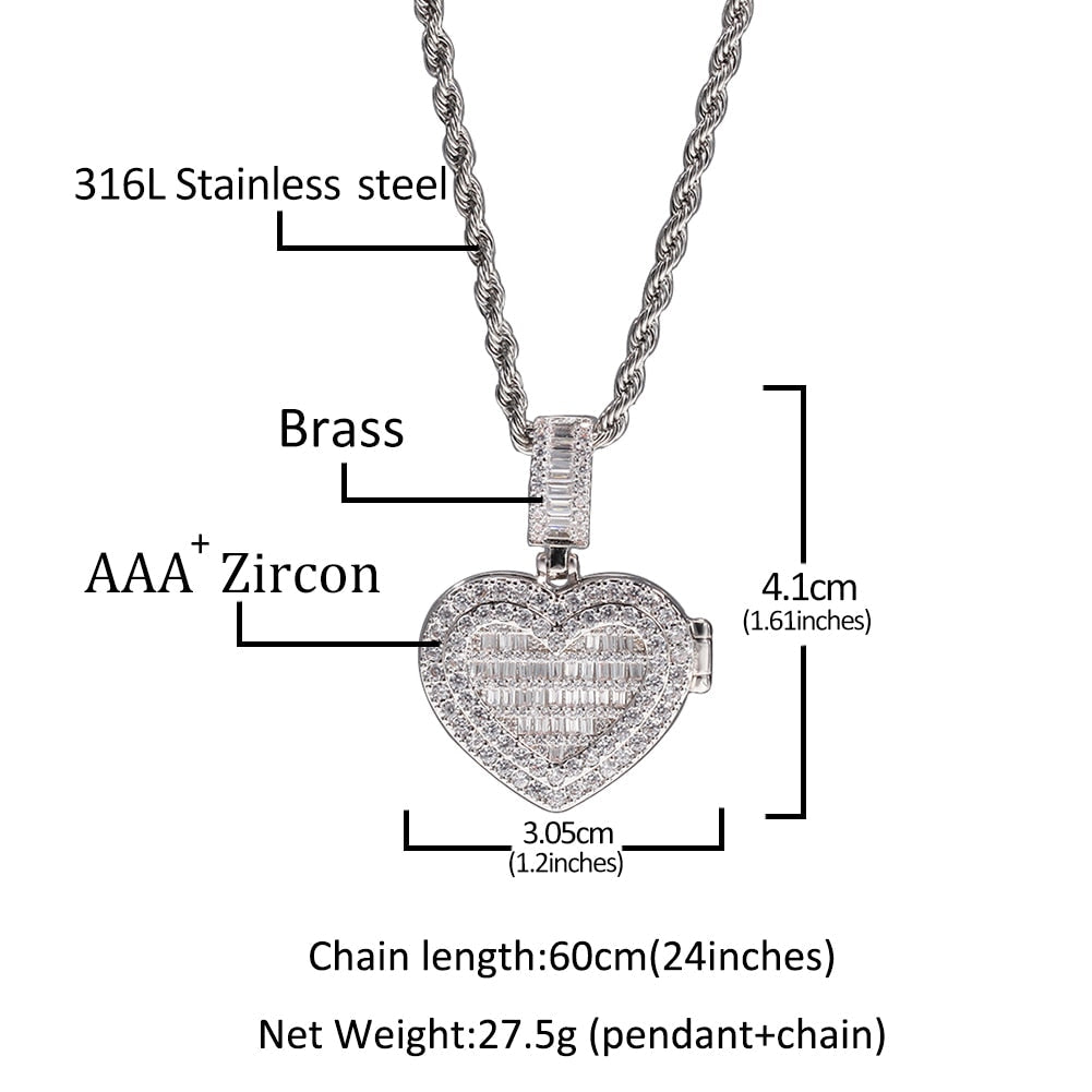 Large Size Heart Shape Custom Photo Locket Frame Pendant love necklaces for her